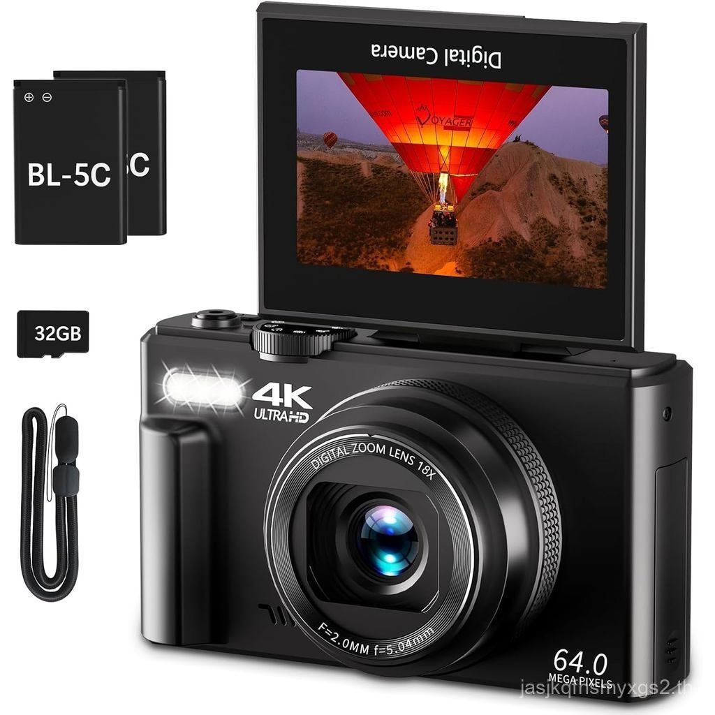 กล้องดิจิตอล 4K,64Megapixel Vlog Camera, YouTube ที่ใช้งานได้,3 นิ้ว(7.6 ซม.) 180 °     หมุน screen1