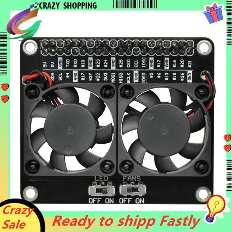 Dual Cooling Fan Shield forRaspberry Pi 4B สําหรับRaspberry Pi 4B พร้อมฮีทซิงค์หม้อน้ํา LED สีเขียว 