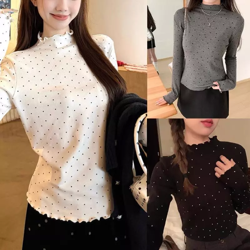 Anata เสื้อเชิ้ตแขนยาวแบบเกาหลีลายจุด ฤดูใบไม้ผลิและฤดูใบไม้ร่วง 2025 ใหม่ เรียบหรู กระชับรูปตัว เสื้อชั้นในหรือชั้นนอก