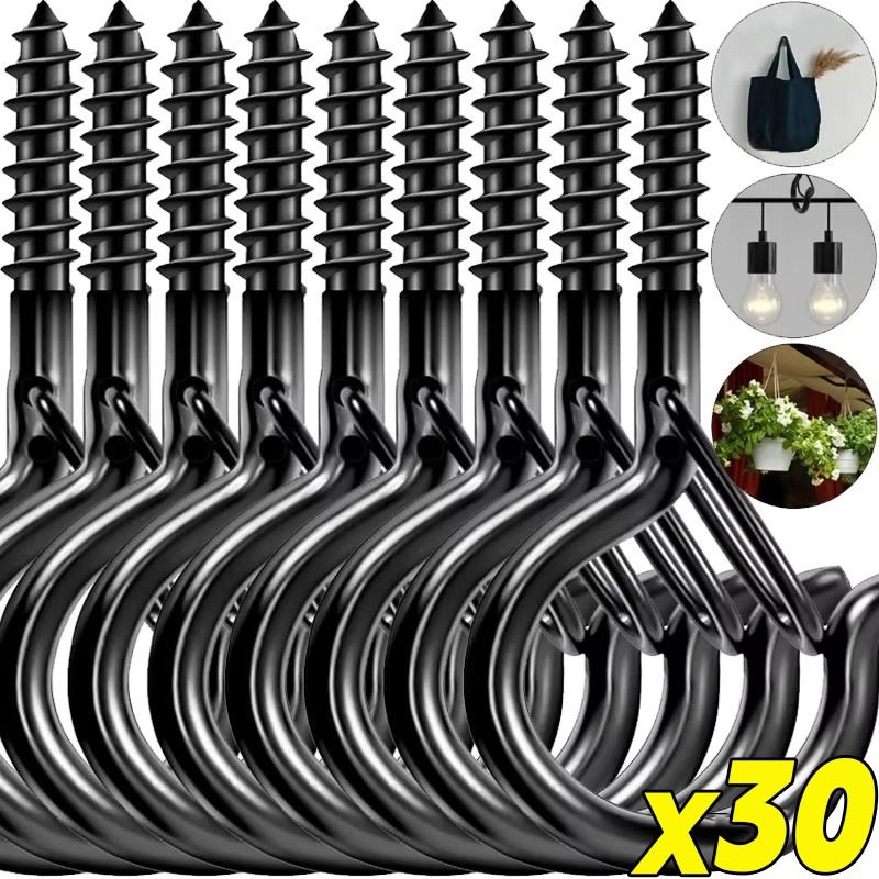 10/20/30 ชุดตะขอสกรู | กันลม รักษาความปลอดภัยสลักสําหรับแขวนชาวไร่,ไฟสตริง,ลมตีระฆัง | ตะขอเหล็กใช้ในบ้านกลางแจ้งในร่ม