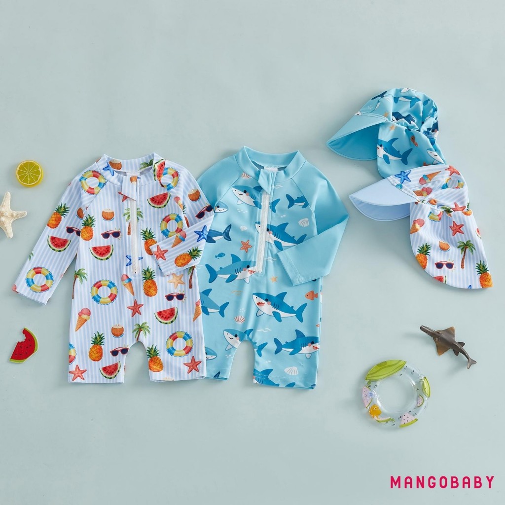 MG-ชุดว่ายน้ํา toddler boy 2 ชิ้น สไตล์ผลไม้น่ารัก พิมพ์ต้นปาล์มแขนยาว