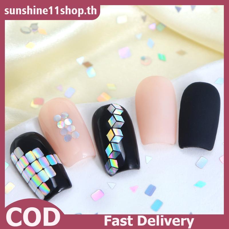 SUNSHOP 6 กริดเล็บ Enhancement เลเซอร์เล็บ Glitter แฟลชเรขาคณิต ตกแต่งเล็บ Charm DIY เครื่องมือ TH