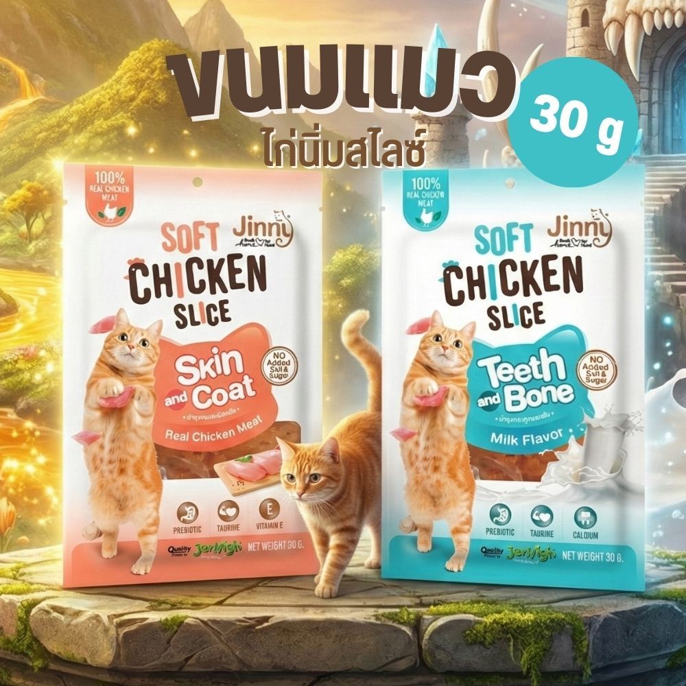 Jinny Soft Chicken Slice จินนี่ ไก่นิ่มสไลด์ สำหรับน้องแมวขนาด 30g 🐱