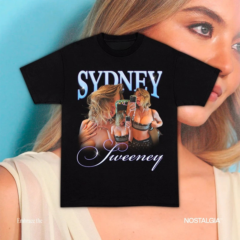 KEMEJA Sydney Sweeney Graphic เสื้อยืดผู้ชาย Plus ขนาด Y2k Cotton Casual Harajuku Streetwear ผู้หญิง