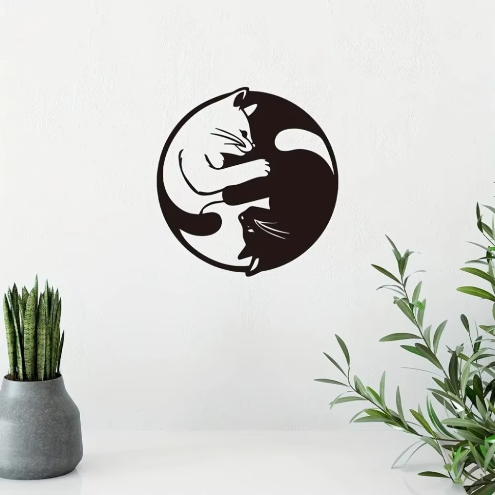 CIFbuy Yin Yang Cat Wall Art Sculpture, Home Garden Decor เครื่องประดับ, รูปปั้นสัตว์โลหะ Accent