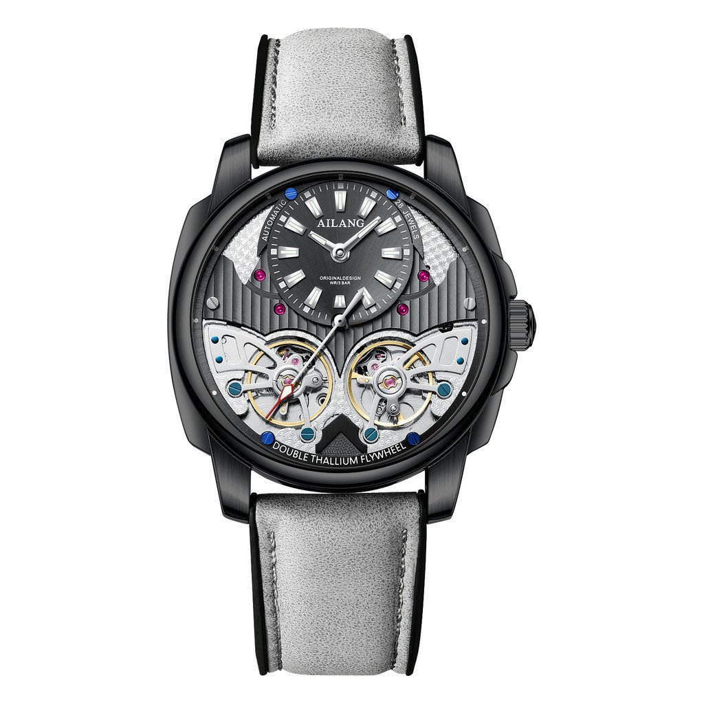 AILANG ยี่ห้อ 8832 นาฬิกากลไกอัตโนมัติ Dual Tourbillon ธุรกิจนาฬิกากันน้ําสําหรับผู้ชาย
