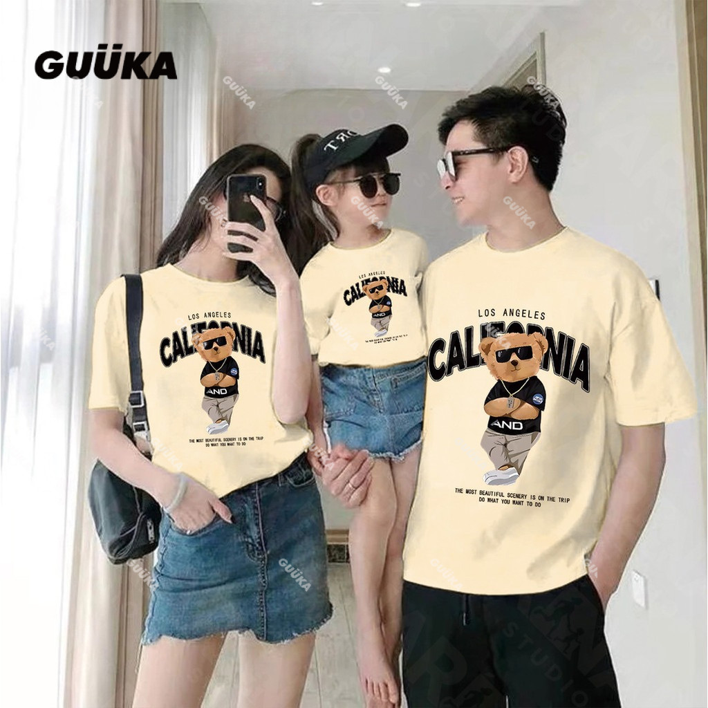 GUUKA Bear Print Family เสื้อยืด baju sedon an anak เสื้อยืดพ่อแม่ลูก