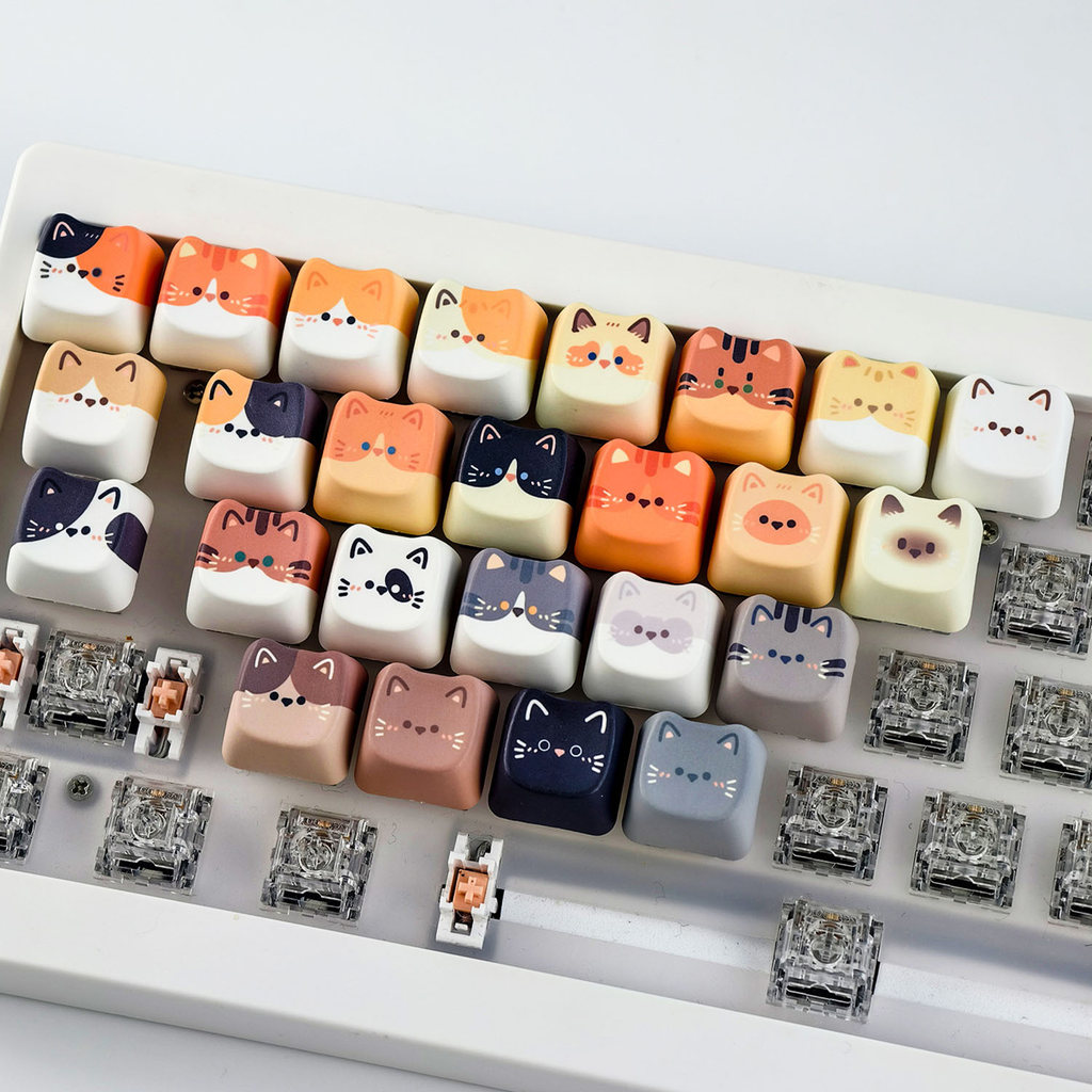 MAIMOOO ผ้าดิบแมว Tabby Keycap 5pcs MAO โปรไฟล์มินิคีย์บอร์ดจี้ DIY Creative ส่วนบุคคล Garfield สยาม Gold Gradient Ragdoll แมวทีม Keycap น่ารัก Meow ลูกแมว Keycap