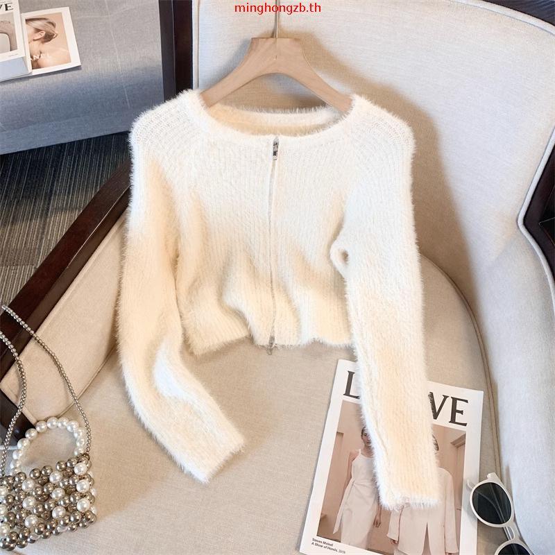 WOMAN CROP FURRY ZIPPY CARDIGAN TOP JAPAN สไตล์เกาหลีผู้หญิง FUR CLOTHES