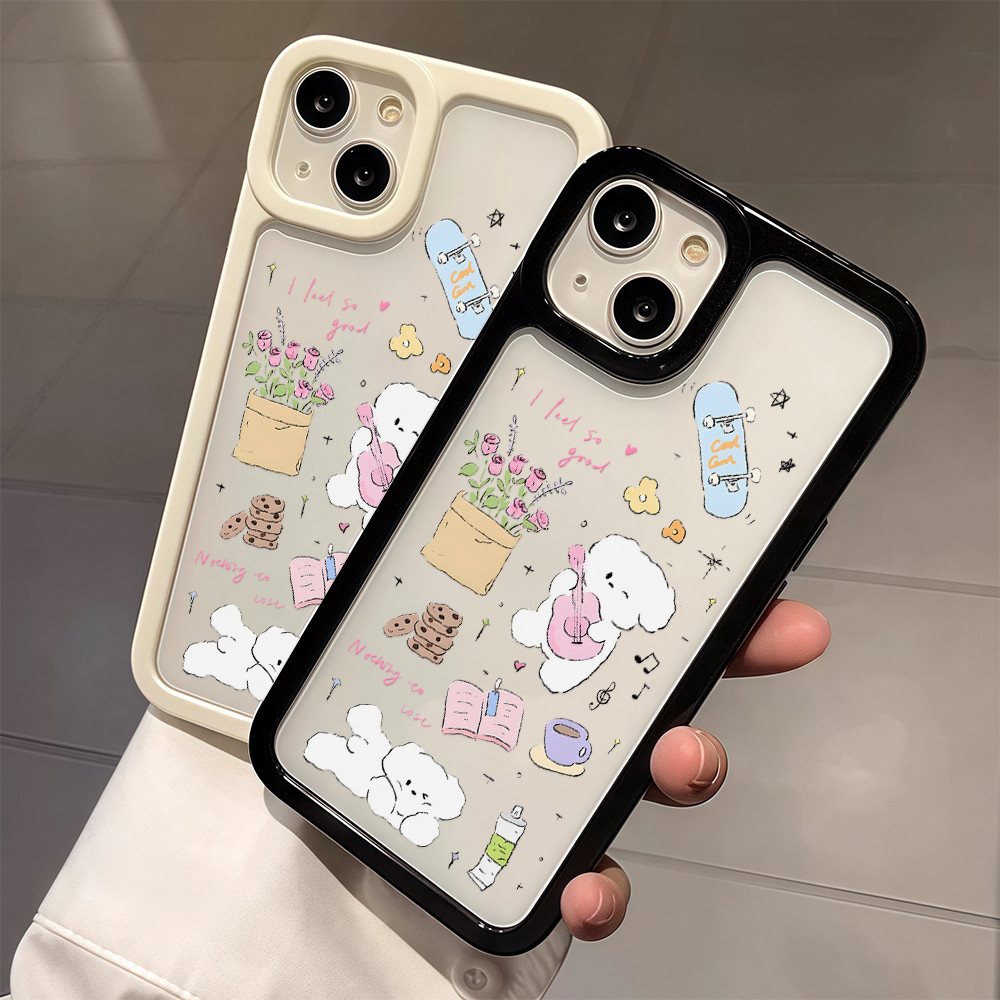 เคสไอโฟน13 อะคริลิกใสกันกระแทก ลายกระต่ายน่ารักสไตล์วินเทจ For IPhone 13 11 14 16 12 15 17 Pro Max 16 15 14 Plus 16E Air