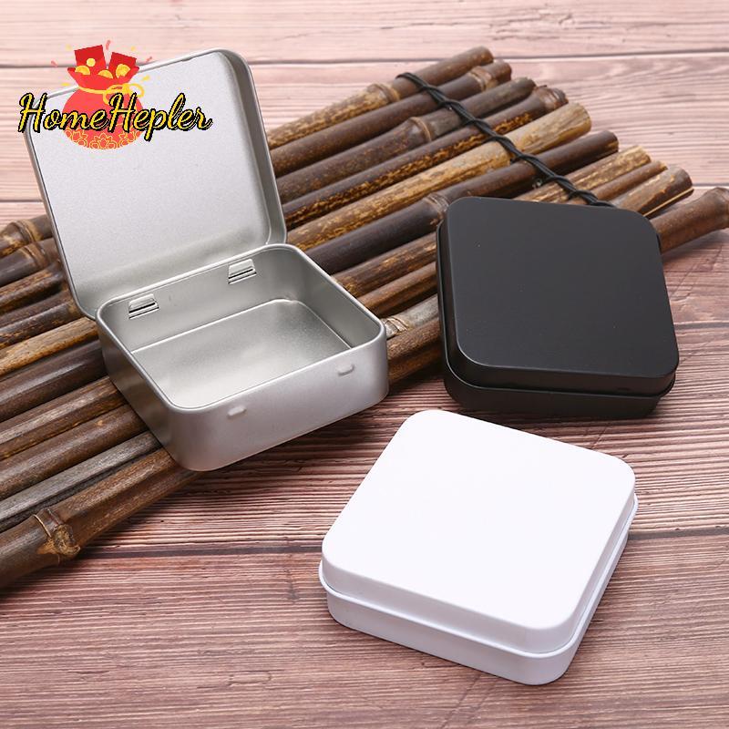 HomeHepler Metal Tins Container Square Haded Flip Storage Tin Box Jewelry Coin Case ใหม่