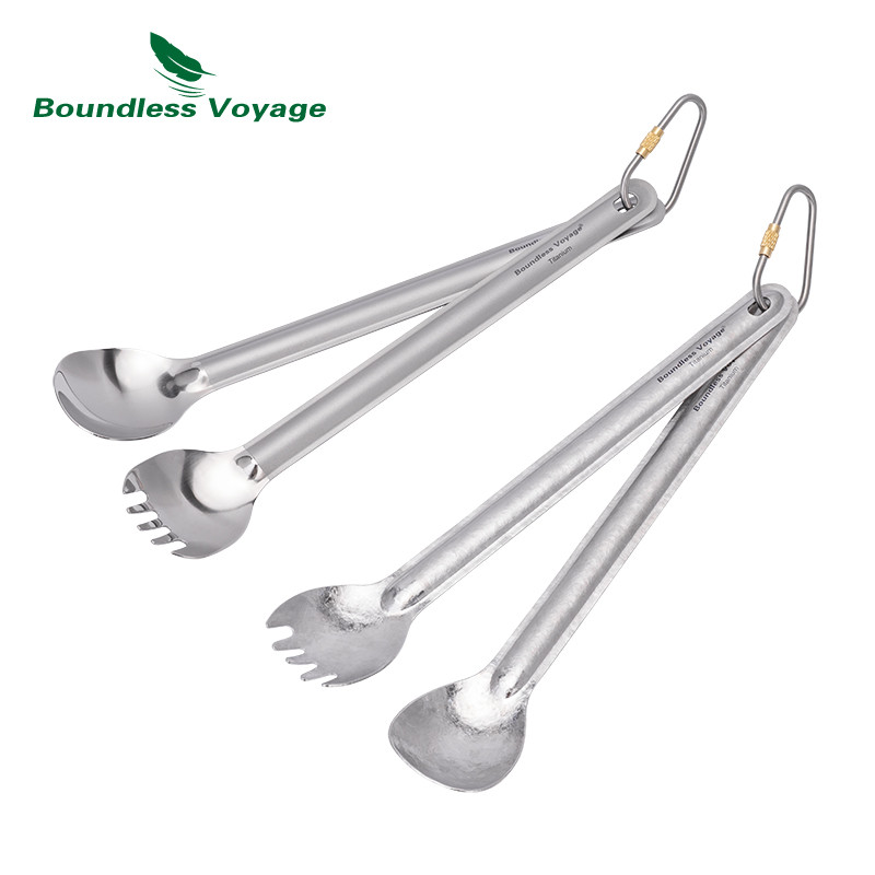 Boundless Voyage Titanium Spoon Spork Long Handle น้ําหนักเบาช้อนส้อม Flatware สําหรับ Outdoor Camping Travel Home Use