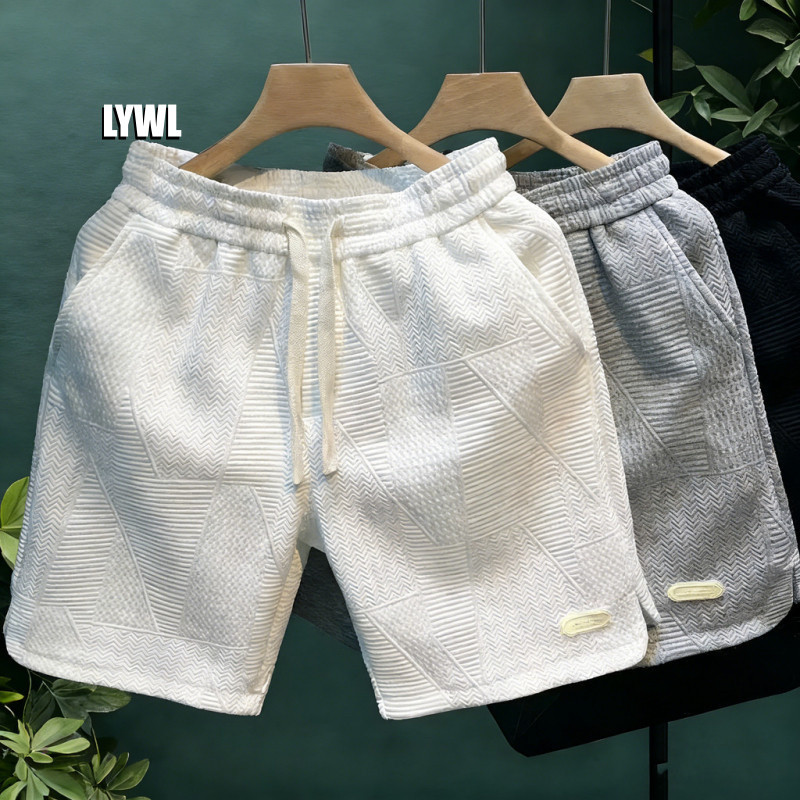 กางเกงขาสั้นสั้นผู้ชาย 3D Shadowless Dark Pattern เวอร์ชั่นเกาหลี Casual Boys Cropped Pants