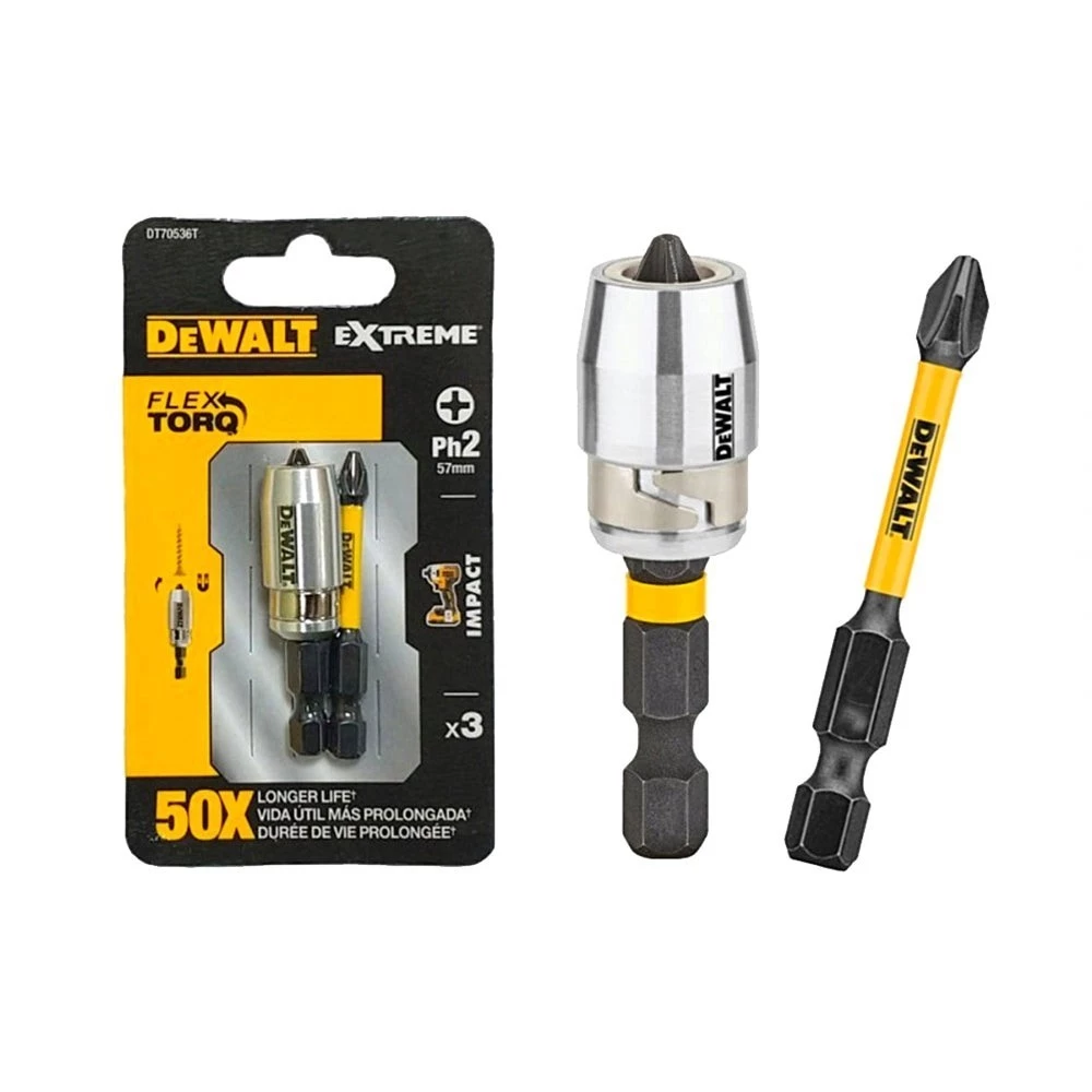 DEWALT ดอกไขควง รุ่น DT70536T-QZ ของแท้ PH2 FLEXTORQ ขนาด 50 มม 2 ชิ้น พร้อมปลอกแม่เหล็กแรงสูง