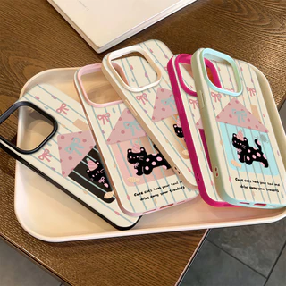 แมวโบว์ผีเสื้อ Silicone TPU เคสไอโฟน For iPhone 11 17 16 15 12 13 14 15 Pro Max 13 14 12 XR X XS Max 7 8 Plus เคสมือถือ