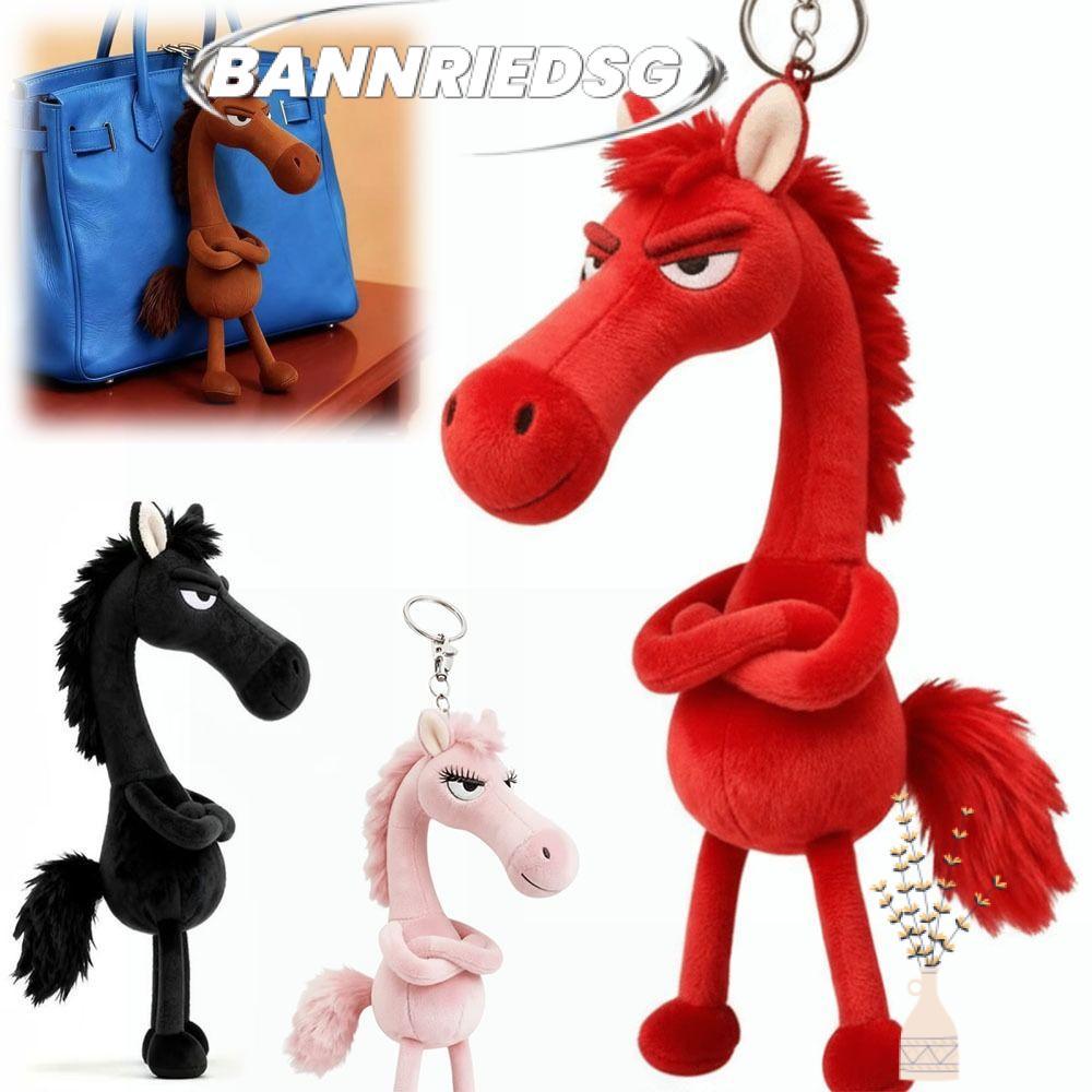 BANNRIEDSG989YR พวงกุญแจ Plush Pony, 2026 Horse Mascot Plush Horse ตุ๊กตา, การ์ตูนตลก Chosen จี้กระเป๋าม้าสีดํา