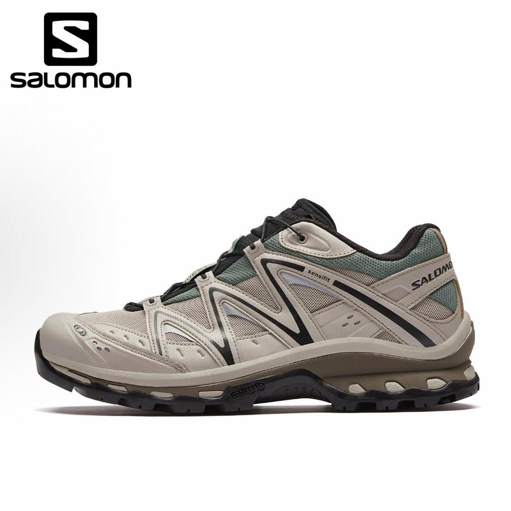 SALOMON XT-Quest GTX สบาย All-Match Shock Absorption ทนต่อการสึกหรอกันน้ํากันลื่น Low-Top รองเท้าเดินป่าสีกากี