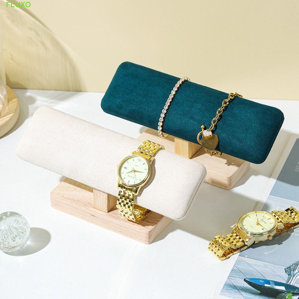 FLUXO เครื่องประดับผู้ถือโซ่,ชั้นเดียวกํามะหยี่สร้อยข้อมือยืนแสดง,ไม้ประณีต T-bar เครื่องประดับแนวตั้ง Organizer Bar แถบคาดศีรษะ