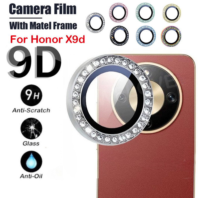 ป้องกันหน้าจอสําหรับ Honor X9d X70 4G 5G เลนส์กล้องเพชรโลหะป้องกันกระจกกลับเลนส์แหวนฝาครอบ