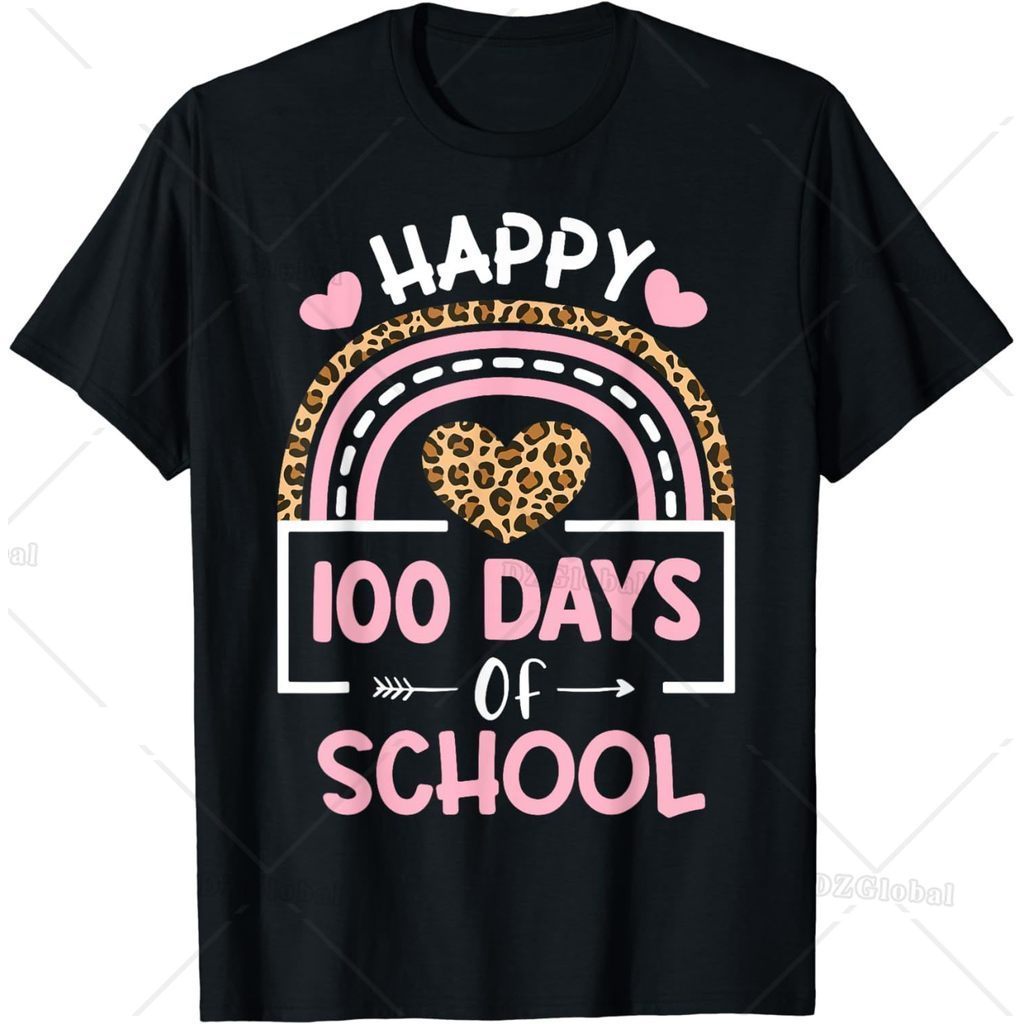 Leopard Rainbow Happy 100th Day School Cute 100 Days Teacher T-Shirt  Women Clothing  Kawaii Clothes
