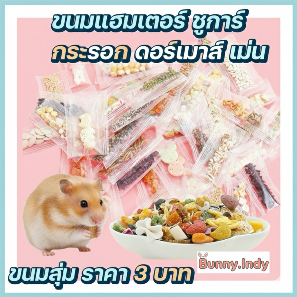 Bunny.indy ขนมแฮมเตอร์ ดอร์เม้าส์ เม่น กระรอก ชูการ์ แบบสุ่ม ซองละ 3 บาท