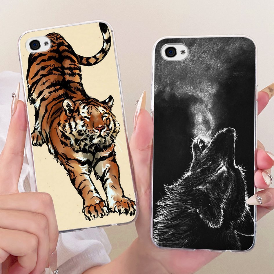 สําหรับiPhone 4 4SกรณีA1431 A1387 A1349 A1332 ฝาครอบCool Tigerหมาป่าทาสีซิลิโคนนุ่มกรณีสําหรับiPhone