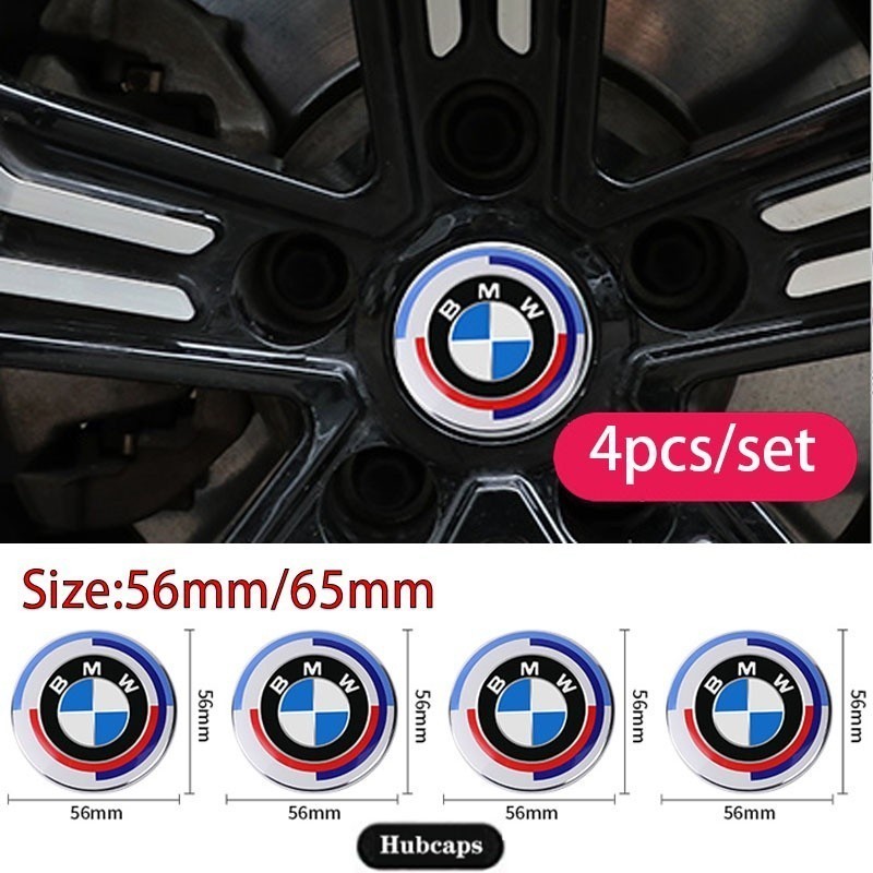 4pcs BMW รถขอบ Hubcap Hub ฝาครอบศูนย์ล้อหมวกสติกเกอร์สัญลักษณ์ 50th Anniversary Badge ตกแต่งสําหรับ 