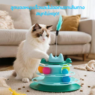 รางบอลแมว4ชั้น ของเล่นแมว รางบอลแมว ของเล่นน้องแมว รางบอลแมว ชุดของเล่นสำหรับแมวรางบอล พร้อมลูกบอลคละสี