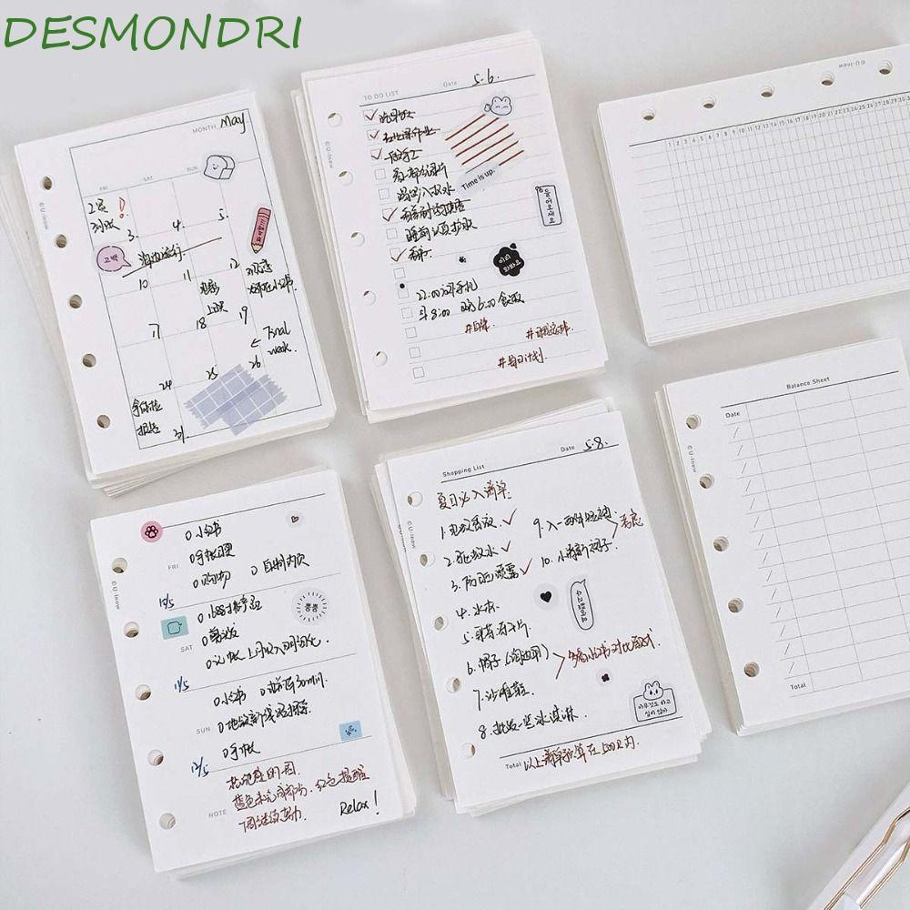 DESMONDRI M5 A8 กระดาษเติมโน๊ตบุ๊คแบบหลวม, ตารางเส้น 50แผ่นเติมด้านใน Binder กระดาษหน้า, รายวันรายเด