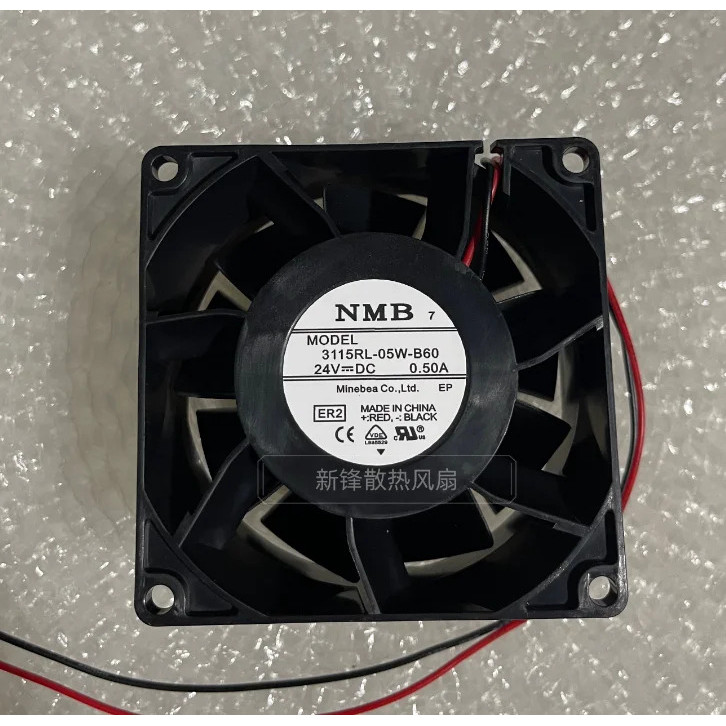 NMB 3115RL-05W-B60 ER2 DC 24V 0.50A 80x80x38 พัดลมระบายความร้อนเซิร์ฟเวอร์ 2 สาย
