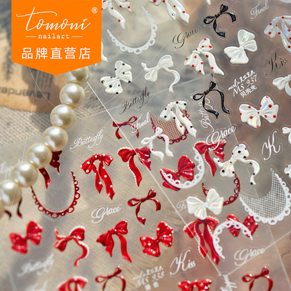 [Meow.sensei] tomoni & Molost Shell Light Nails Sticker ขายดี Sweet Cool Nail Sticker Polka Dot Bow Jewelry Material