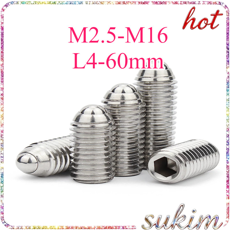 สกรู ตัวหนอน ปลายลูกปืน บอลสปริง หัวกดสปริง เกลียวมิล สแตนเลส304 M2.5M3M4M5M6M8M10M12M14M16 (SUKIM-1)