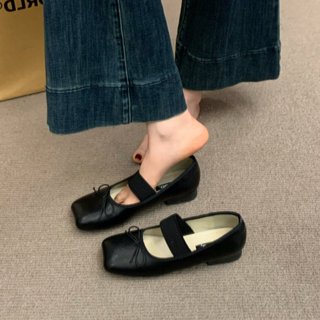 [DIAIRIZ] Niche ส้นหนา Apple Toe รองเท้าบัลเล่ต์อ่อนโยนรองเท…