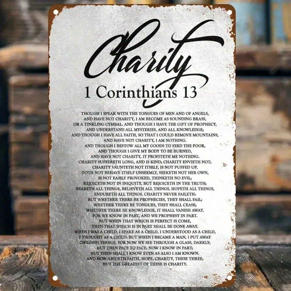 CIFbuy Elegant Vintage 1 Corinthians 13 โลหะ Wall Art Plaque, ทนทานตกแต่งบ้านของขวัญสําหรับพิธีขึ้นบ