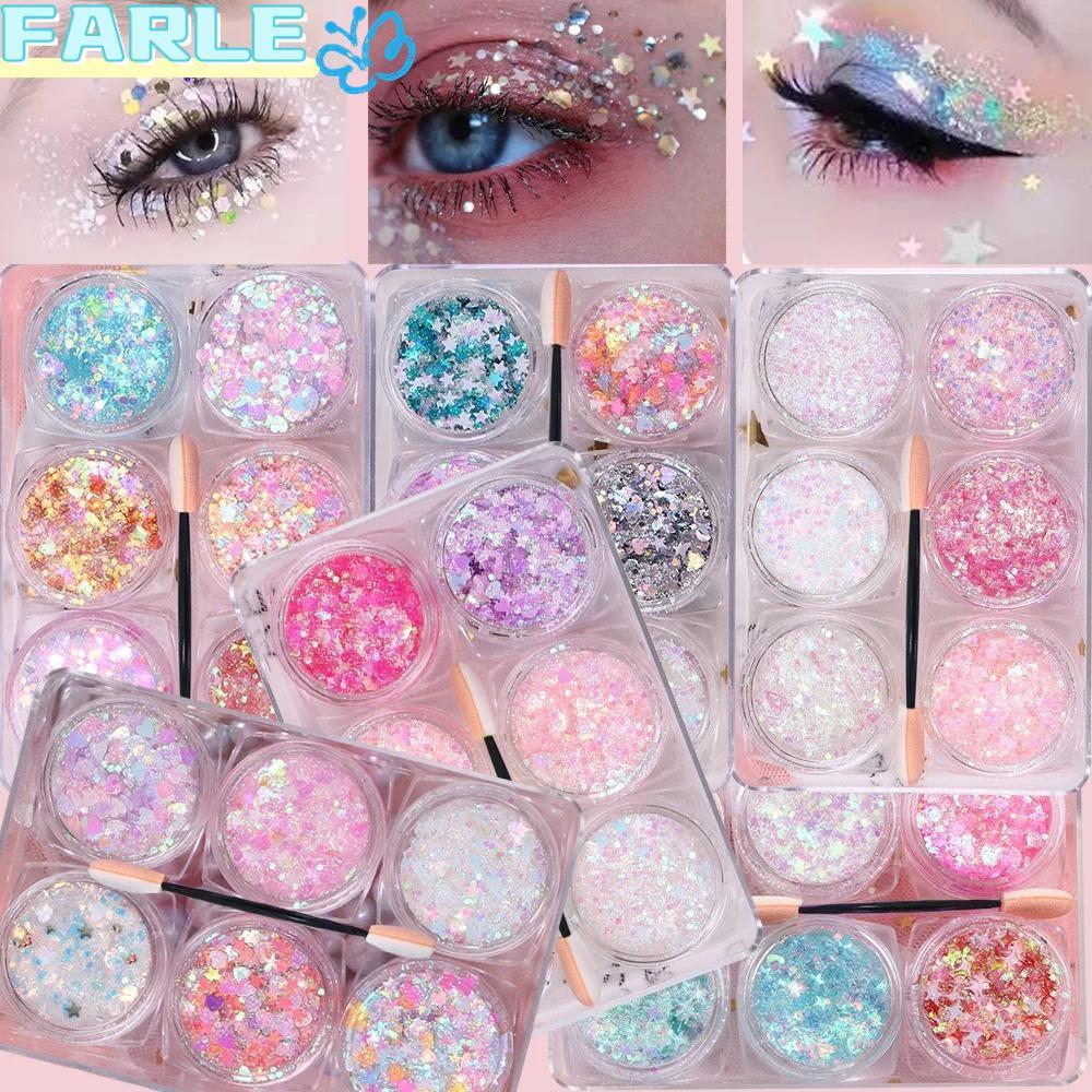 FARL 6 ชิ้น/เซ็ต Body Nail Glitter Gel,เทศกาล Glitter Sparkly สีสัน Eye Glitter เจล,แฟชั่น Heart Star Moon Sequins Face Hair อายแชโดว์เลื่อม Party แต่งหน้า