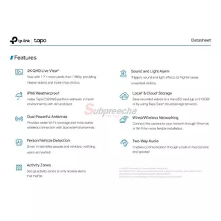 Tapo C320WS / Tapo กล้องวงจรปิด 4 MP (Lens3.18mm) (Wi-Fi) Outdoor Security Camera