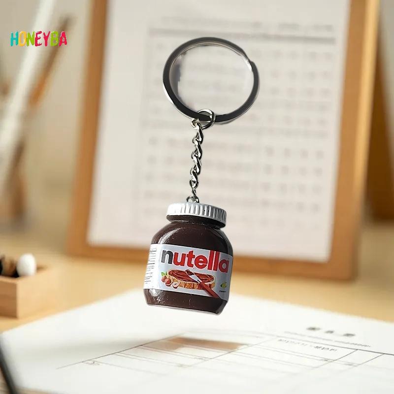 <Honeyba> 2 ชิ้นสร้างสรรค์จําลองเฮเซลนัทช็อคโกแลตแยมขวดพวงกุญแจคู่พวงกุญแจกระเป๋าจี้ผู้ถือกุญแจรถของ