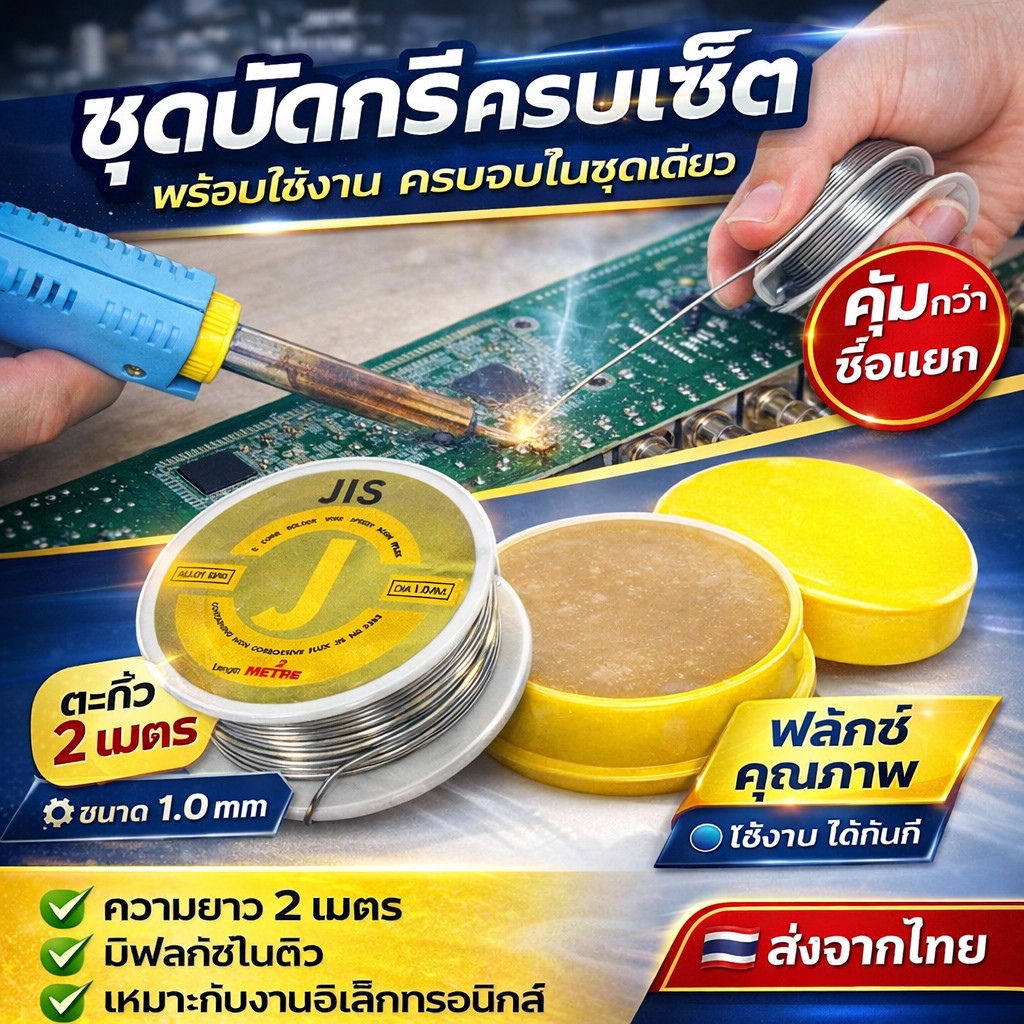 ชุด ตะกั่วบัดกรี + น้ำยาประสาน (ของแท้ ขนาด 1.2 mm ยาว 2 เมตร Alloy 40/60 )