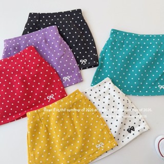 PRETTY BABY กระโปรงเด็ก กระโปรงลายจุด ปัดโบว์ มีซับกางเกง แฟ…