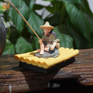 Marbit 1 ชิ้นตกแต่งกลางแจ้งไม้ไผ่ Raft ชาวประมง Figurine ผู้…