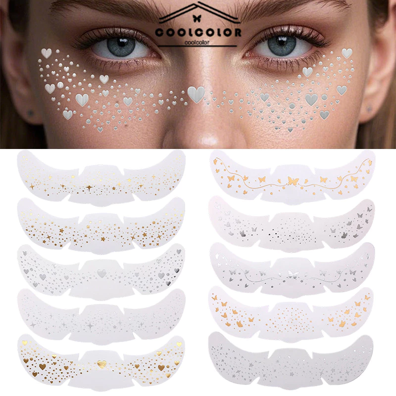 ในไทย✨สติกเกอร์ติดหน้ากันน้ำ กันเหงื่อ สีเงิน ลายกระ สำหรับแต่งหน้างานปาร์ตี้.COD