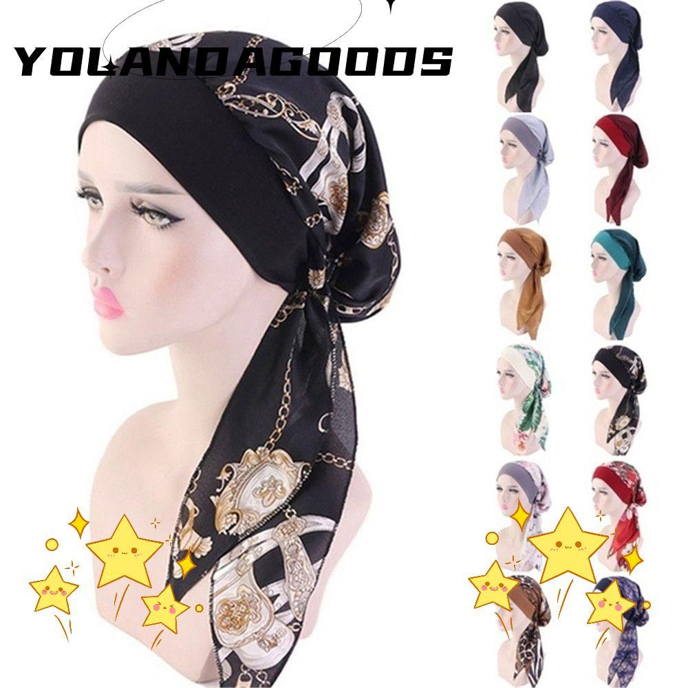 YOLA Cancer Head Scarf Fashion Pre-Tied Print Elastic Chemo Pirate Cap