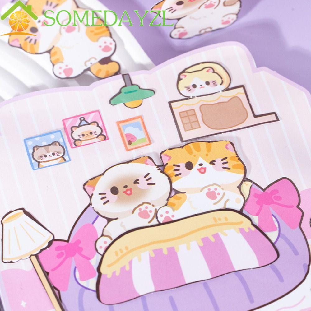 SOMEDAYZL Magnetic Quiet book,การ์ตูน Montessori Cat สติกเกอร์หนังสือ,เกมการฝึกอบรม 3D Handmade Hand Ledger DIY เด็ก Busy Book ของเล่นเด็ก