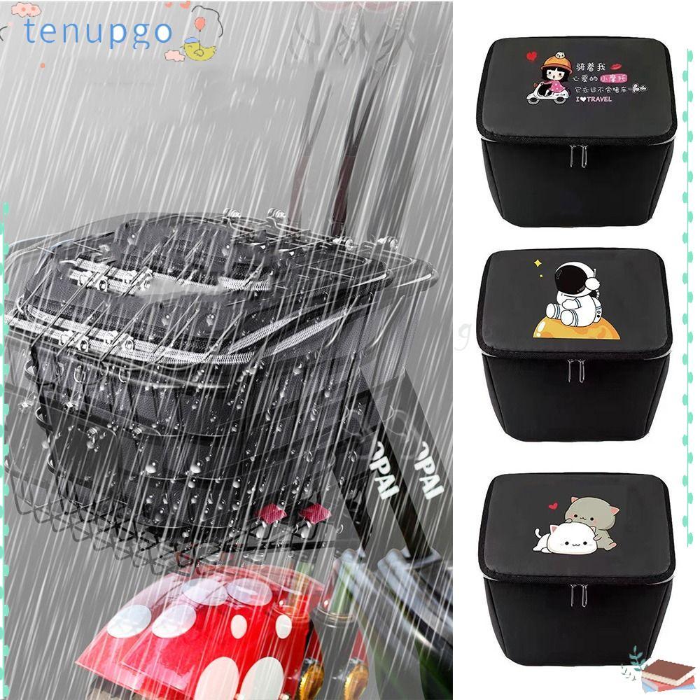 TENUPGO จักรยานด้านหน้าตะกร้ากระเป๋า,สีดําลายการ์ตูนจักรยานตะกร้า Liner, Creative Sun-proof กันน้ําต