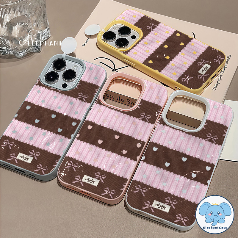 เคสไอโฟน15 17 11 เคสรอยย้อน ลายโบว์สายรัดสีชมพูน่ารัก สำหรับ IPhone 12 17 15 Air 11 16 13 Pro Max 14 15 8 7 Plus X XR XS