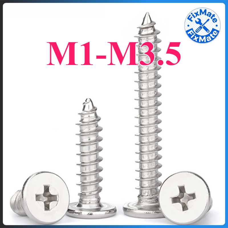 น็อต สกรู หัวเตเปอร์ หัวเรียบ แฉก F+ เกลียวปล่อย ปลายแหลม สแตนเลส 304 M1-M3.5 Flat Head Phillips Tapping Screw SUS304(FM-1)