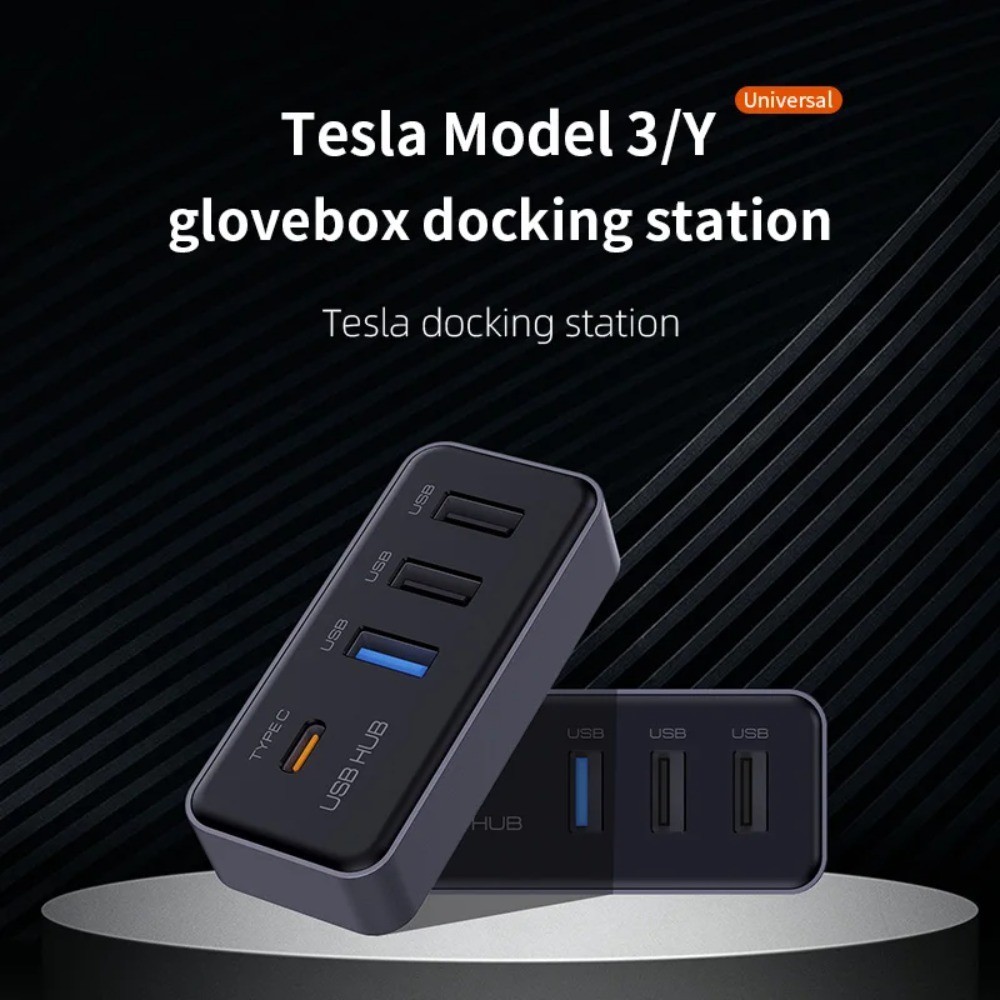 Docking Station USB Hub 4-in-1 สําหรับ Tesla รุ่น 3 รุ่น Y Glovebox สําหรับ Dashcam แฟลชไดรฟ์ Charge