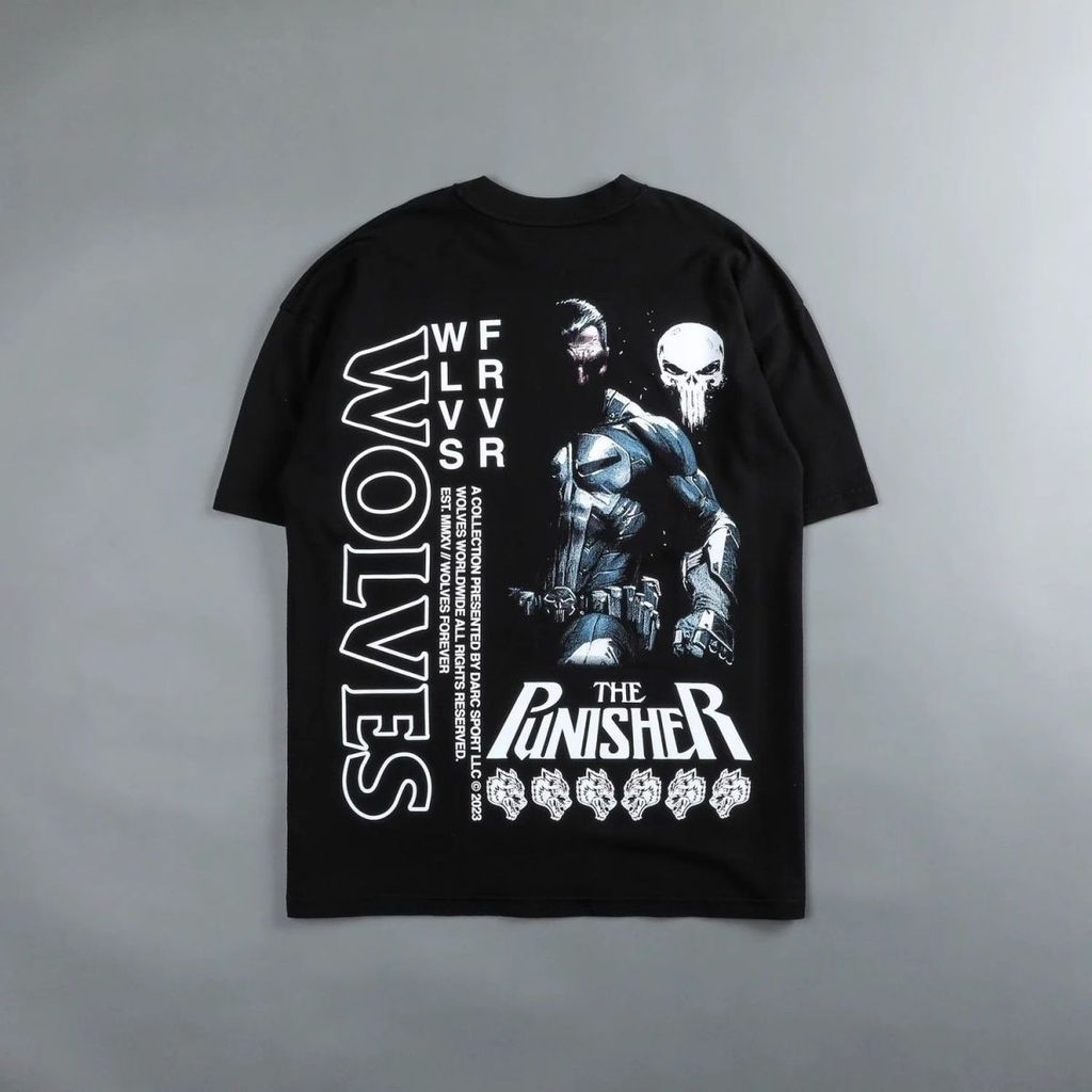 DARCSPORT Wolf Head Punisher T-Shirt ผ้าฝ้ายบริสุทธิ์ สวมใส่ง่ายและระบายอากาศได้ดี สำหรับกิจกรรมทางก