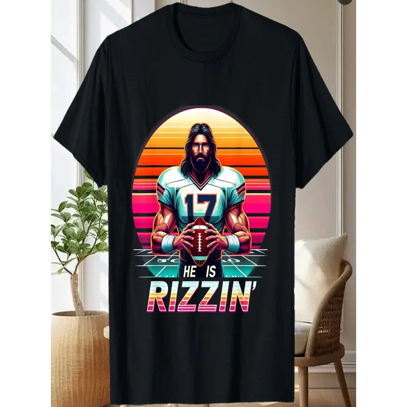 He Is Rizzen Christian Jesus Has Rizzen Easter Rugby Lover T-Shirt