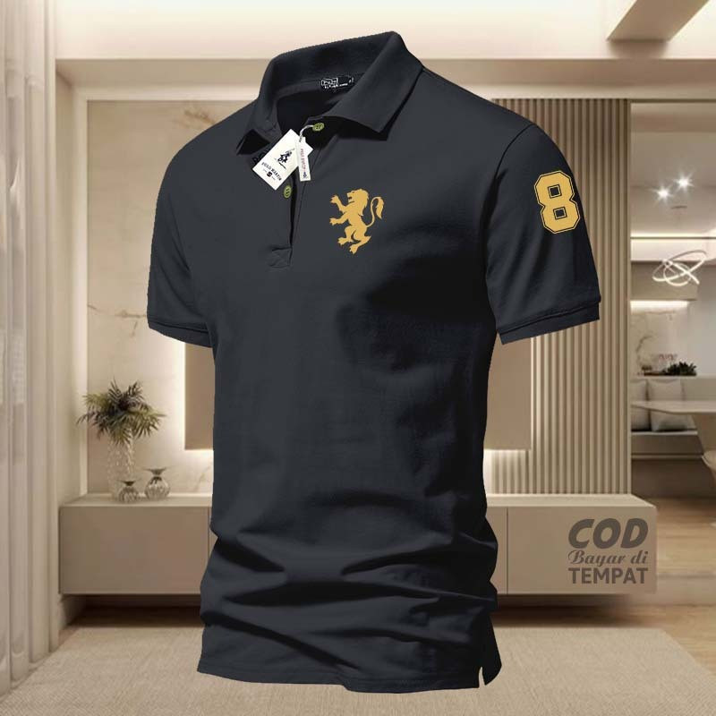 Lion Collar POLO T-Shirt 8 Text Gold Adult Collar Shirt / Wangki Mens Polo Unisex Shirt